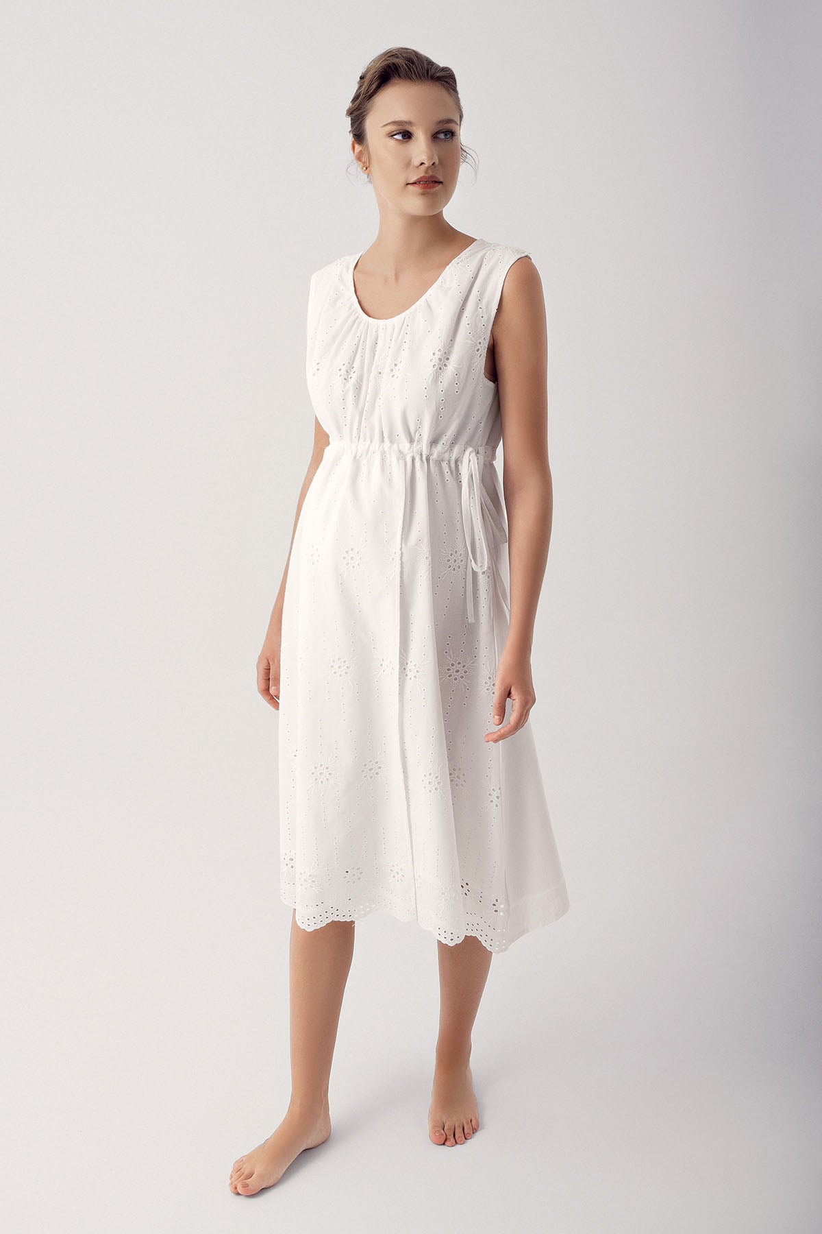 Woven Maternity Feeding-Friendly Nightgown & Robe Set Ecru - S14407