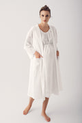 Woven Maternity Feeding-Friendly Nightgown & Robe Set Ecru - S14407