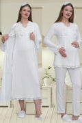 Lace Detailed 4-Piece Maternity-Nursing Set Ecru - 1519
