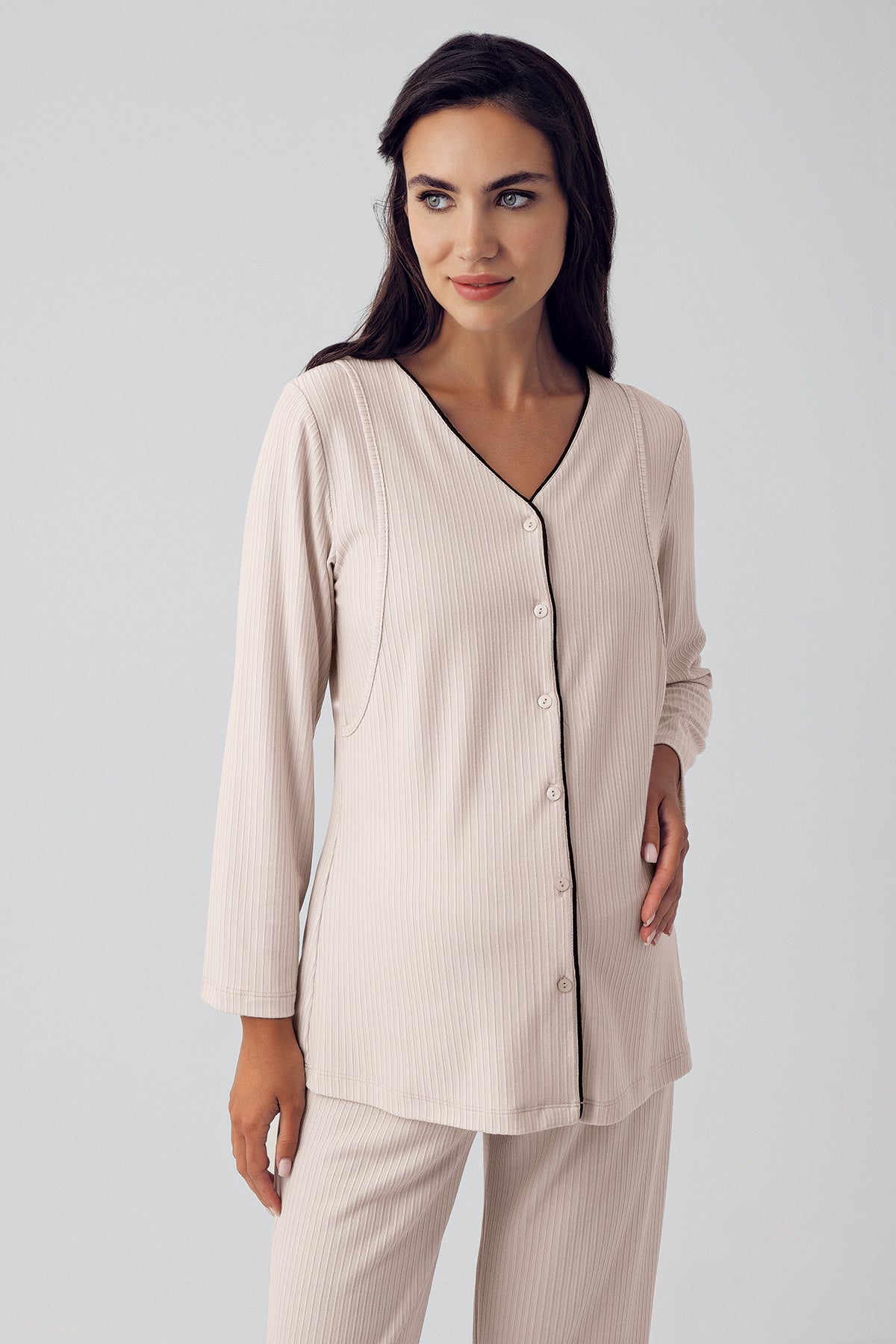 Double Breast Feeding Maternity & Nursing Pajamas Beige - 15207