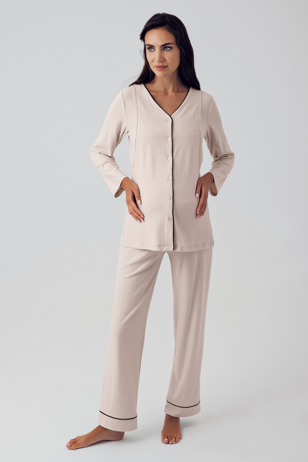 Double Breast Feeding Maternity & Nursing Pajamas Beige - 15207
