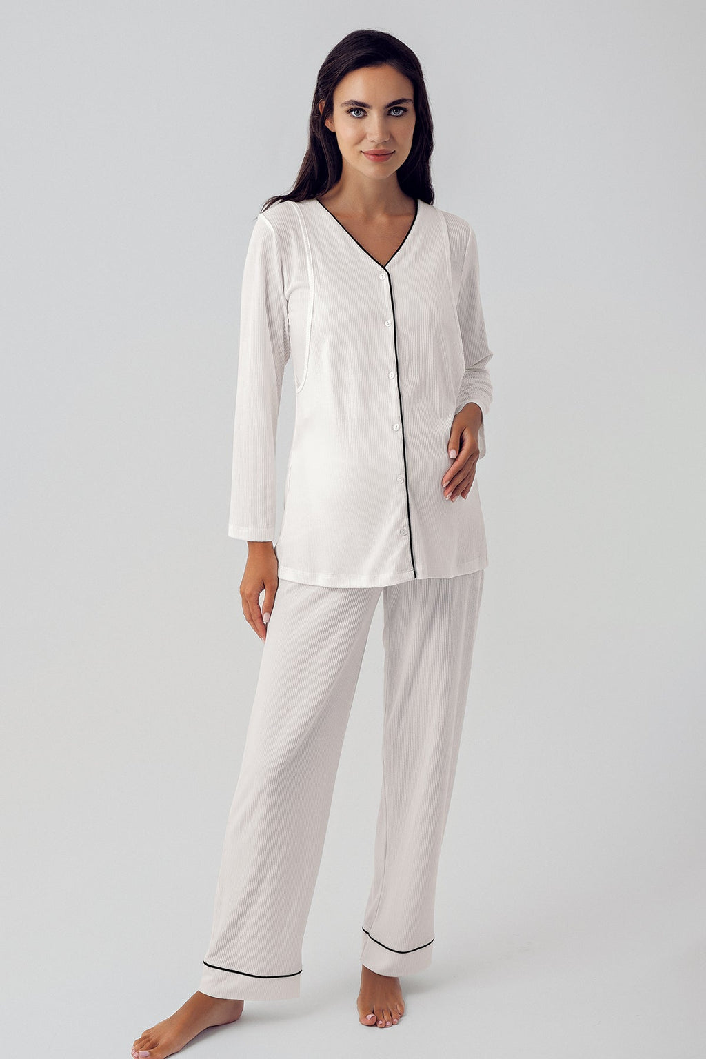 Double Breastfeeding Maternity Feeding-Friendly Pajama Set Ecru - S15207