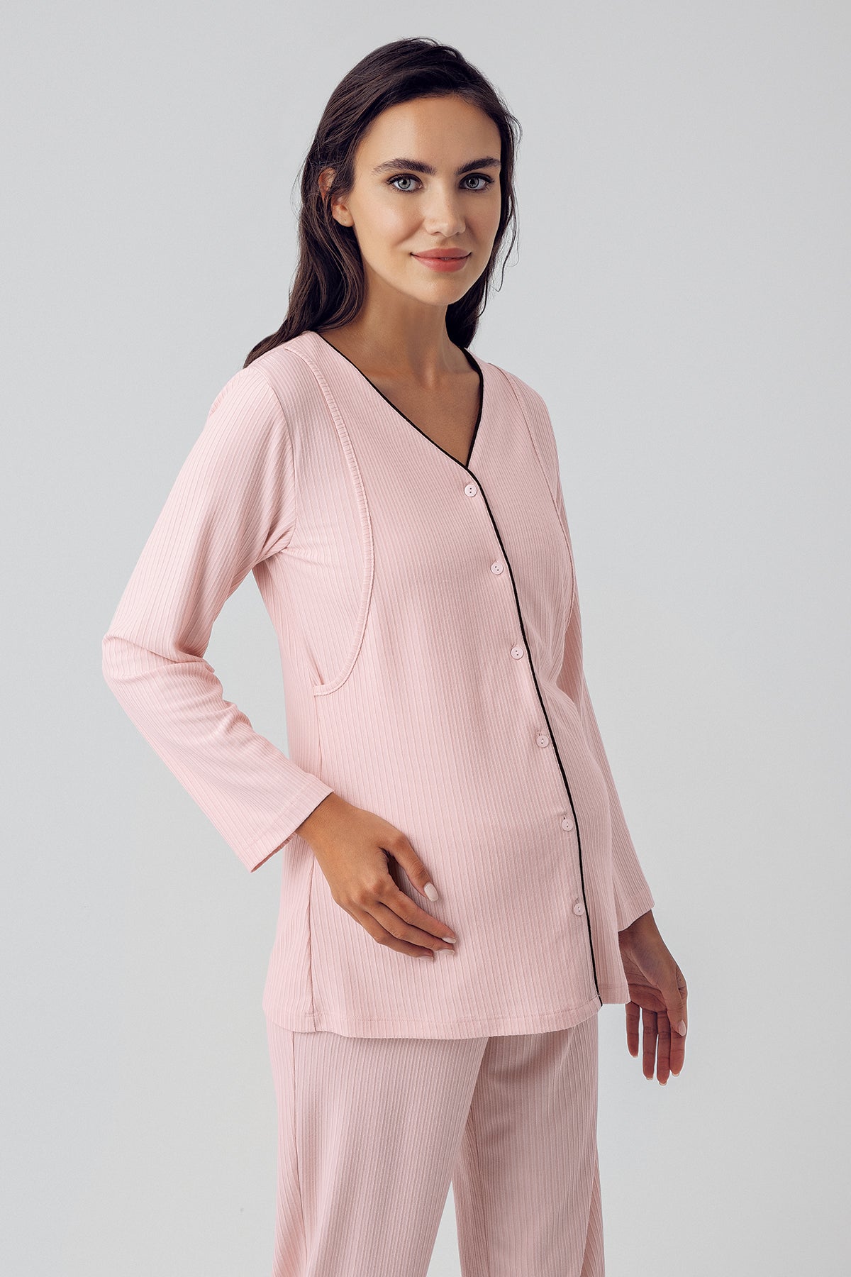 Double Breastfeeding 3-Piece Maternity-Nursing Pajama & Robe Set Powder - 15307