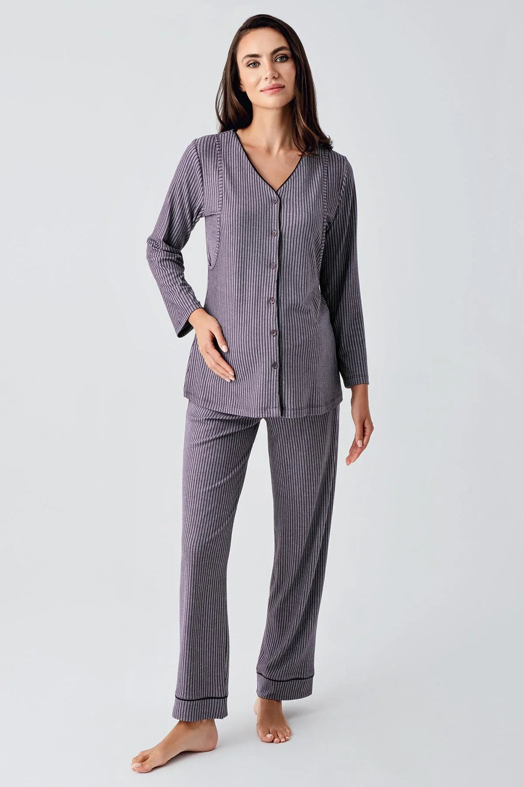 Double Breastfeeding Maternity Feeding-Friendly Pajama Set Purple - S15207
