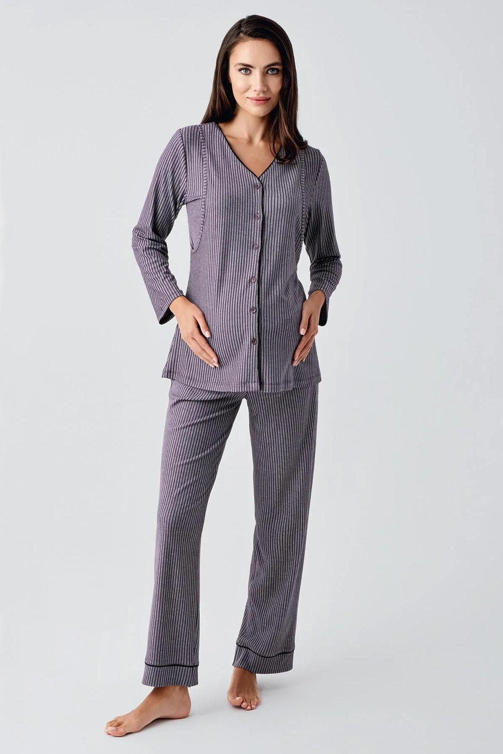 Double Breastfeeding Maternity Feeding-Friendly Pajama Set Purple - S15207