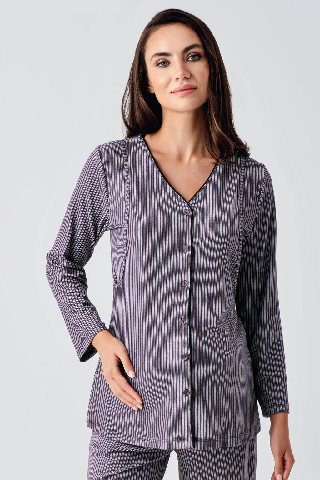 Double Breastfeeding Maternity Feeding-Friendly Pajama Set Purple - S15207