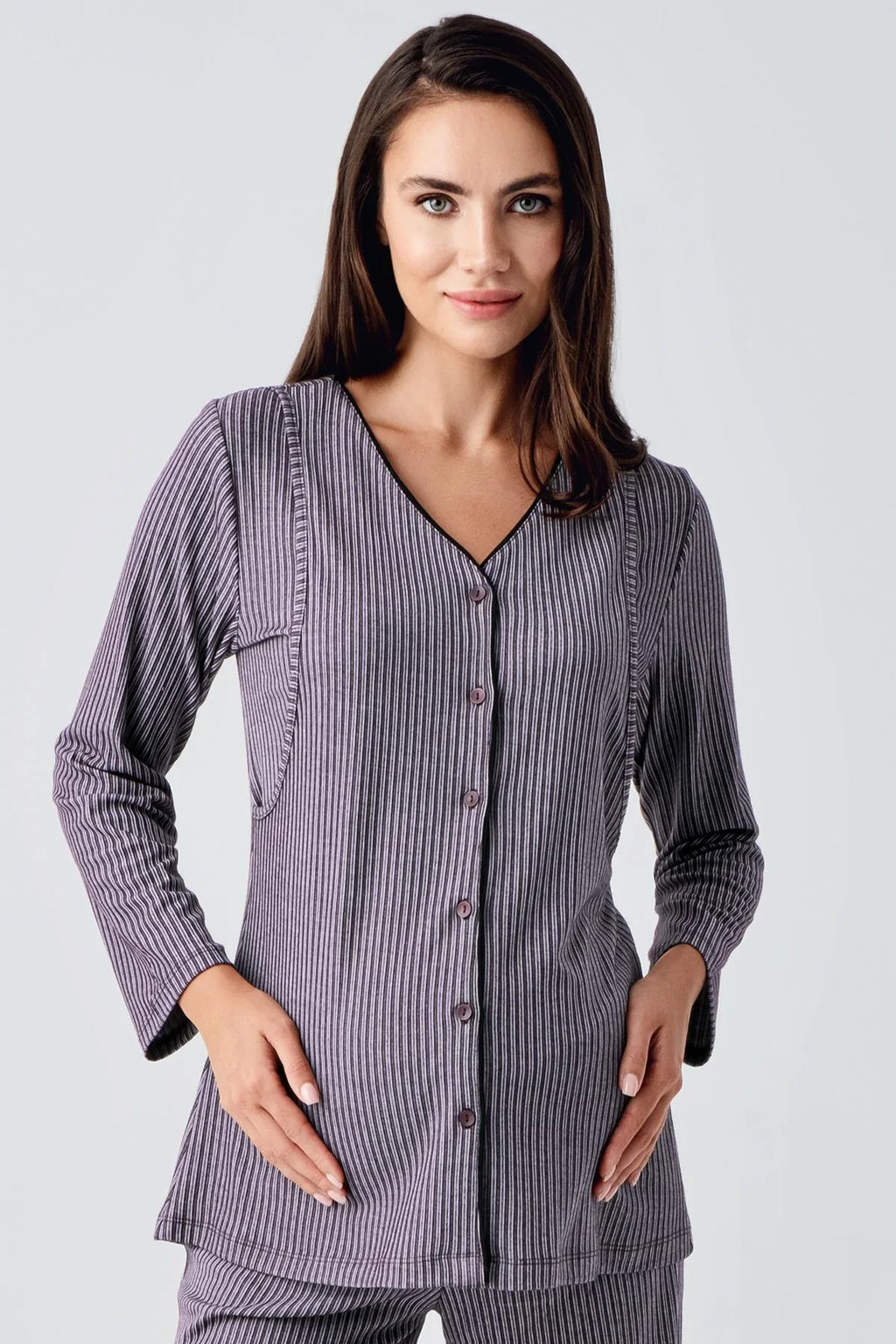 Double Breastfeeding Maternity Feeding-Friendly Pajama Set Purple - S15207