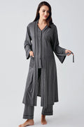 Double Breastfeeding 3-Piece Maternity Feeding-Friendly Pajama & Robe Set Black - S15307