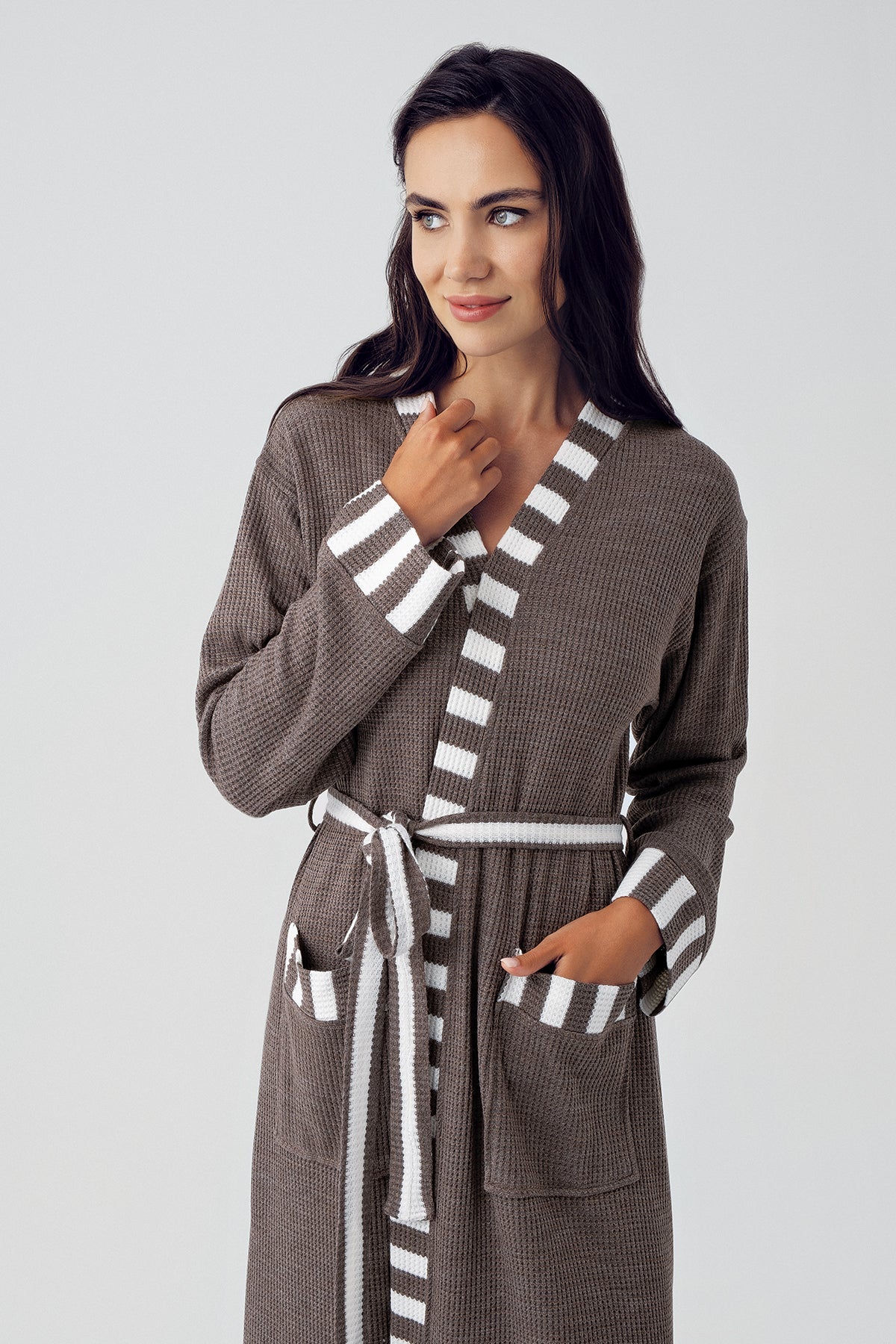 Knitwear Long Maternity Robe Coffee - 15513