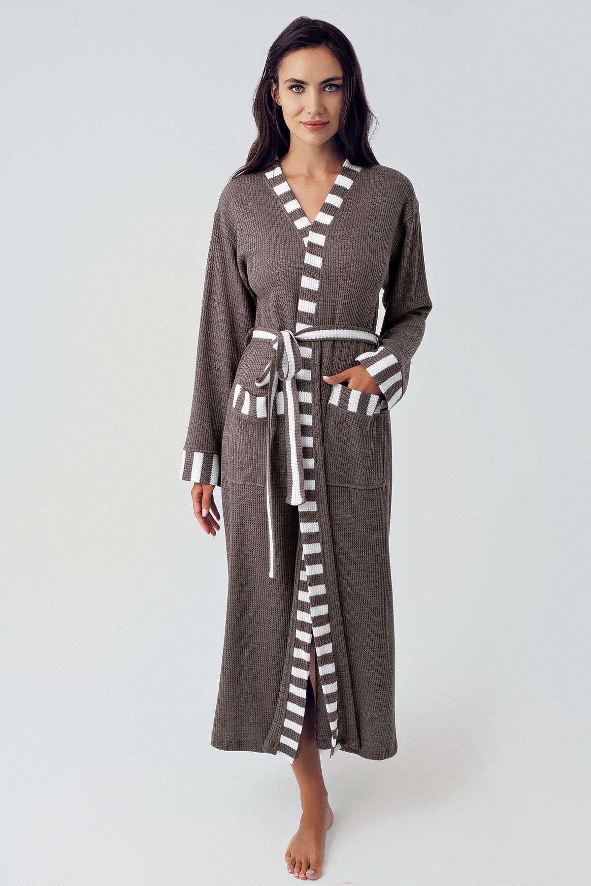 Knitwear Long Maternity Robe Coffee - 15513