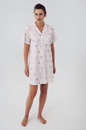 Polka Dot Maternity & Nursing Nightgown With Robe Lilac - 16410
