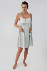 Polka Dot Strap Maternity & Nursing Nightgown Green - 16101