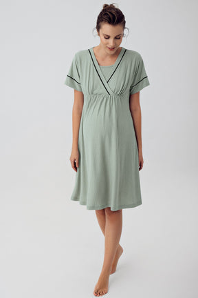 Double Breasted Maternity-Nursing Nightgown & Robe Set Green - 16402