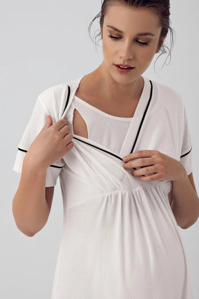 Double Breasted Maternity & Nursing Nightgown Ecru - 16102