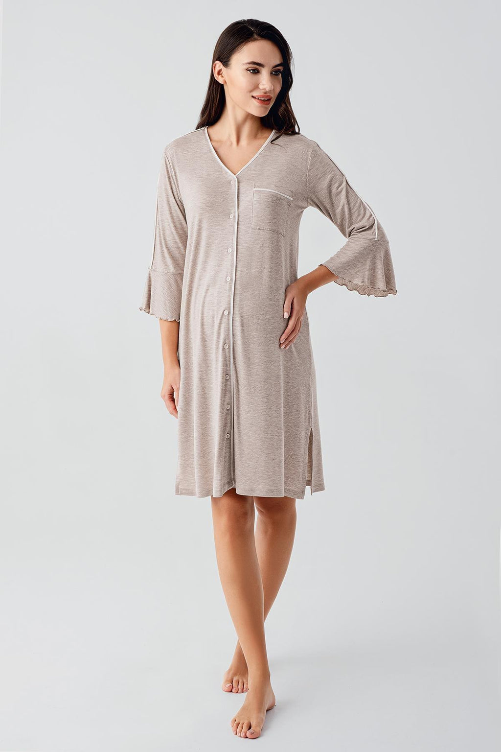 Strip Maternity & Nursing Nightgown Beige - 16107