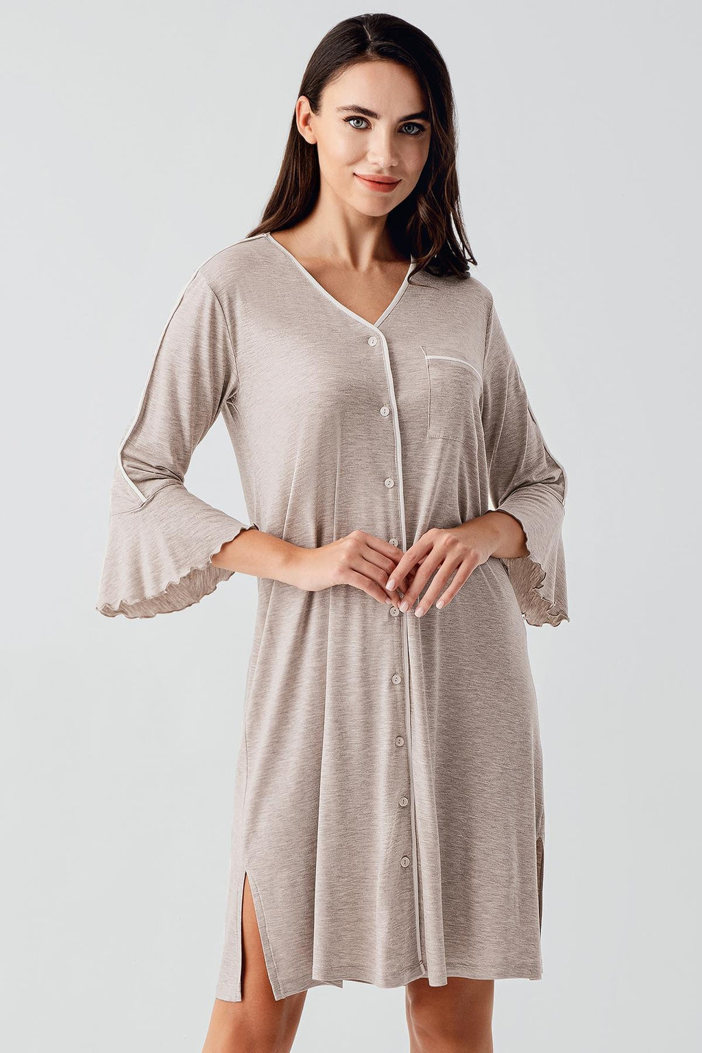 Strip Maternity & Nursing Nightgown Beige - 16107