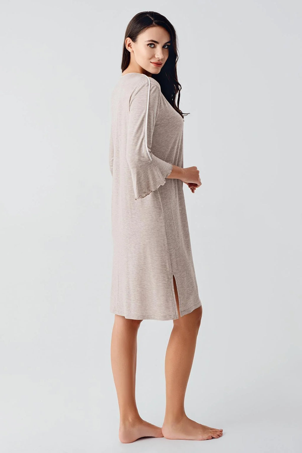 Strip Maternity & Nursing Nightgown Beige - 16107