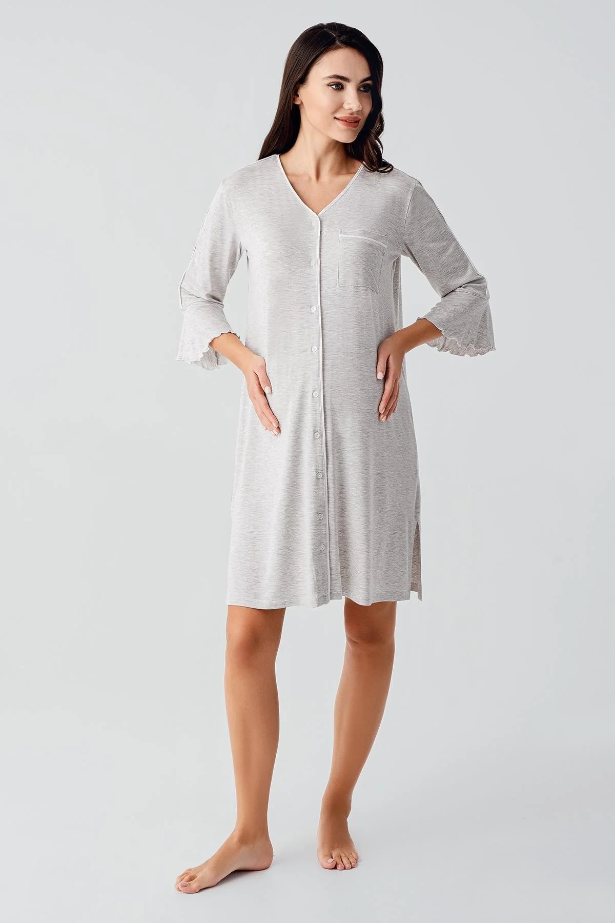 Strip Maternity & Nursing Nightgown Grey - 16107