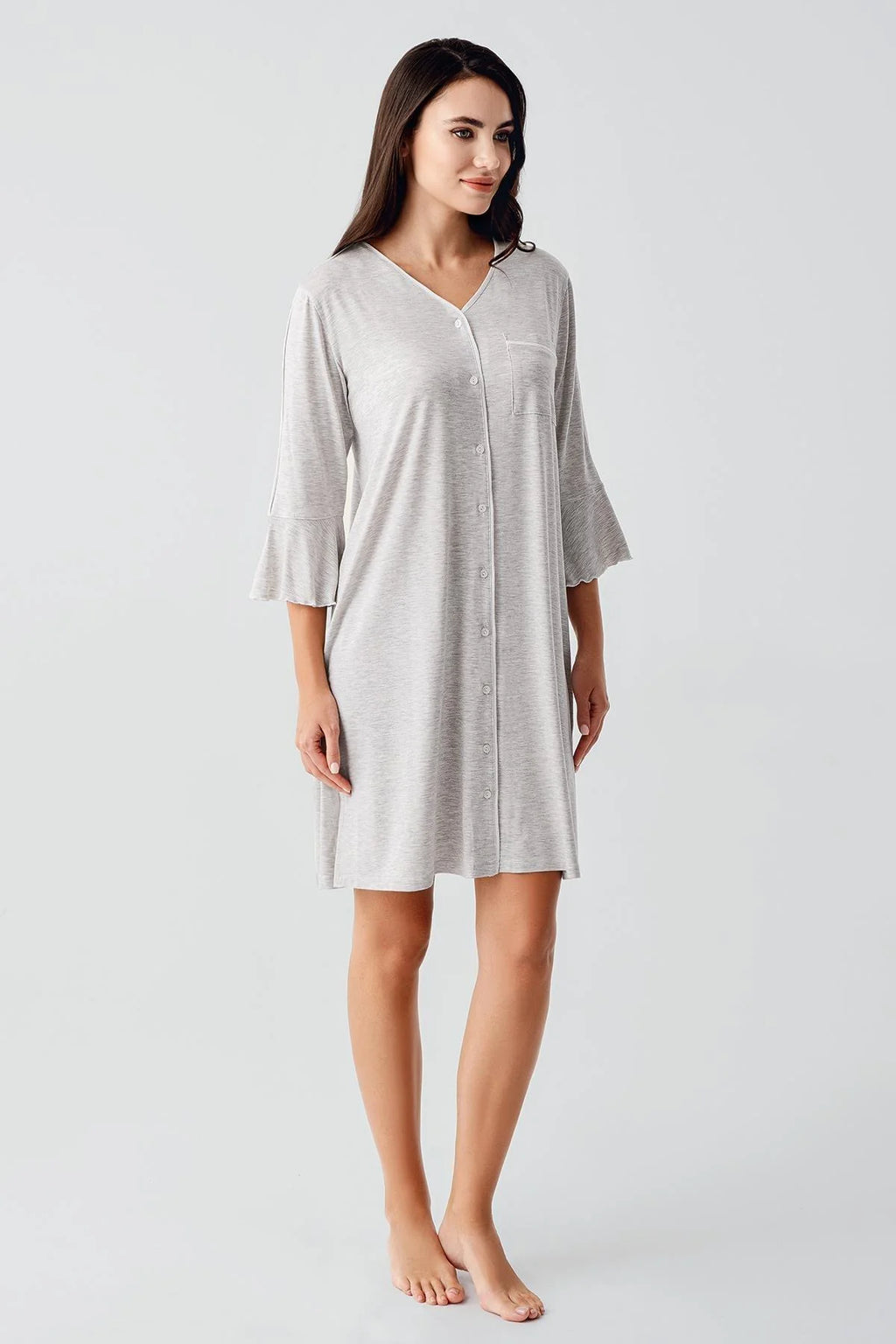 Strip Maternity & Nursing Nightgown Grey - 16107
