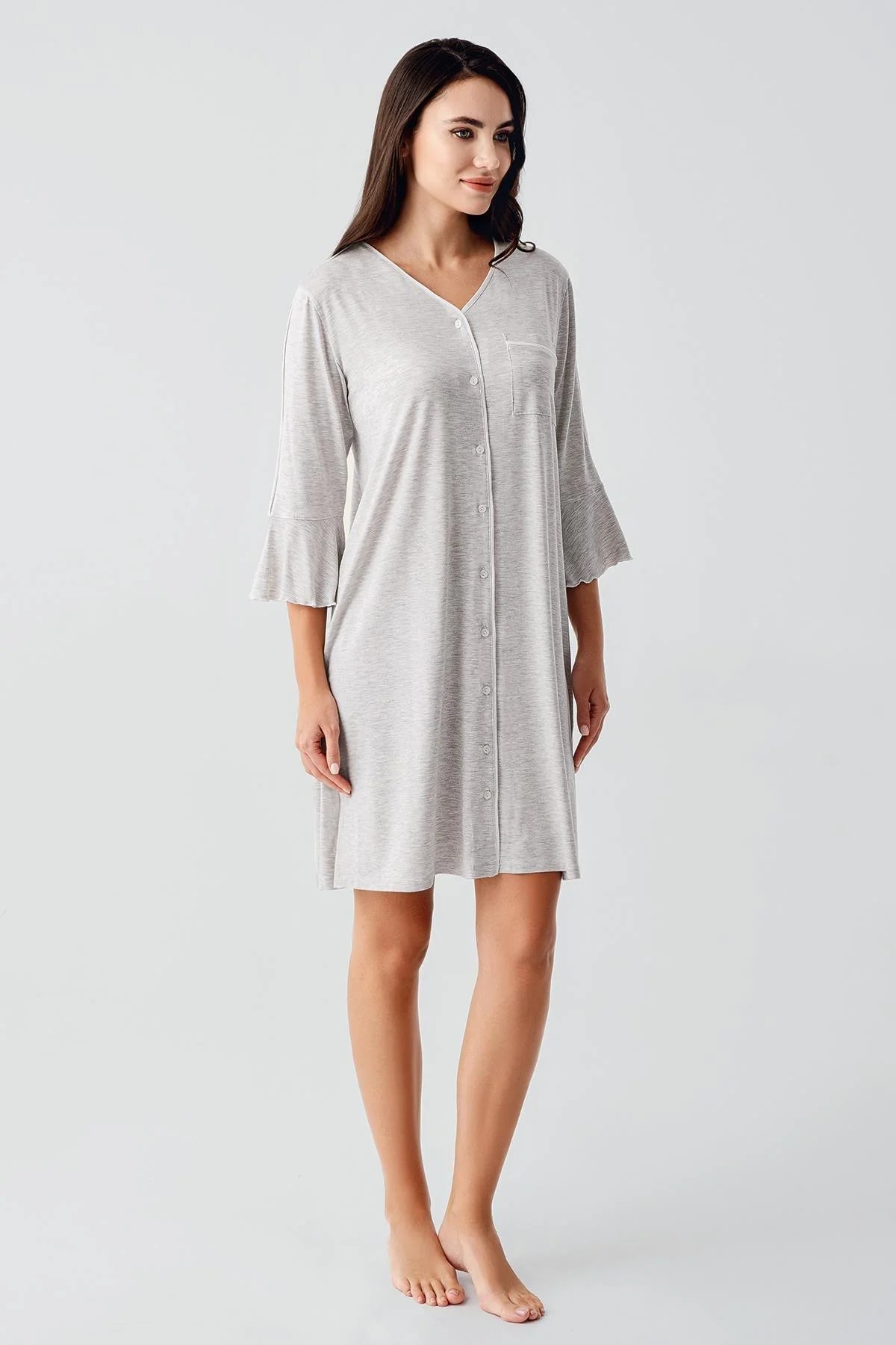 Strip Maternity & Nursing Nightgown Grey - 16107