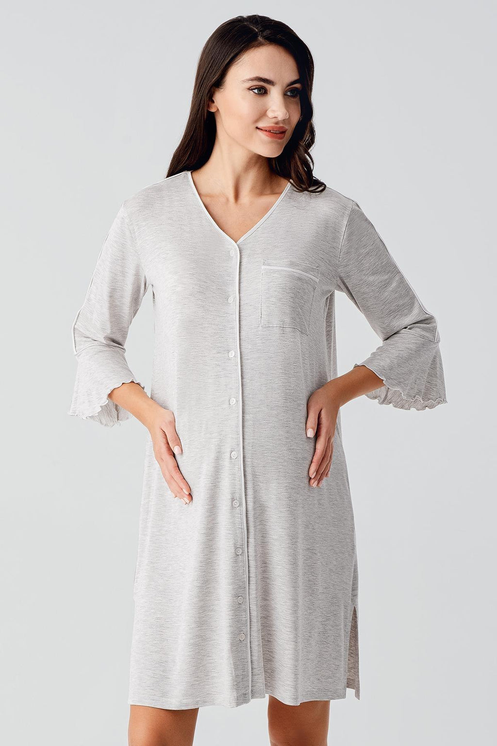 Strip Maternity & Nursing Nightgown Grey - 16107