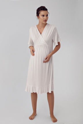 Flywheel Arm Double Breasted 4 Pieces Maternity & Nursing Set Ecru - 409209