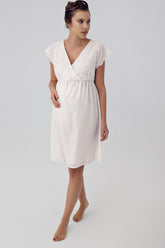 Woven Double Breasted Maternity & Nursing Nightgown Ecru - 16113