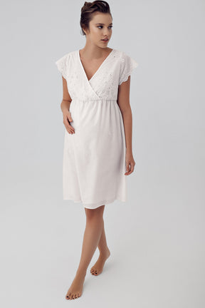 Woven Double Breasted Maternity & Nursing Nightgown Ecru - 16113