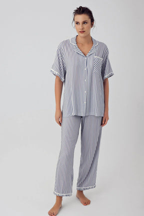 Striped Maternity & Nursing Pajamas Indigo - 16203