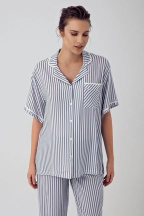 Striped Maternity & Nursing Pajamas Indigo - 16203
