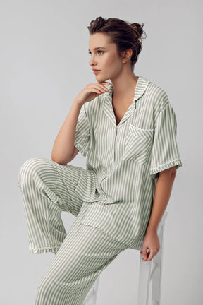Striped Maternity & Nursing Pajamas Green - 16203