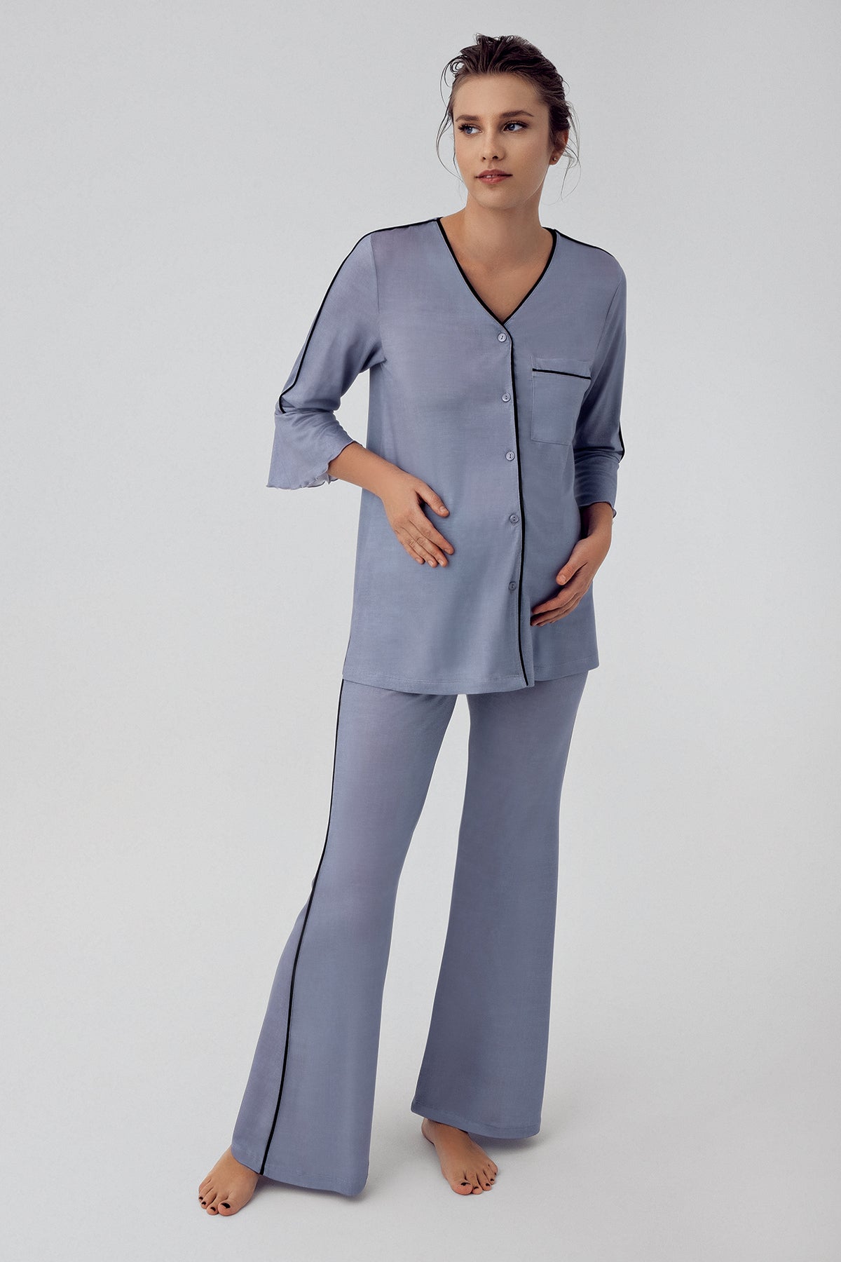 Strip Maternity Feeding-Friendly Pajama Set Indigo - S16207