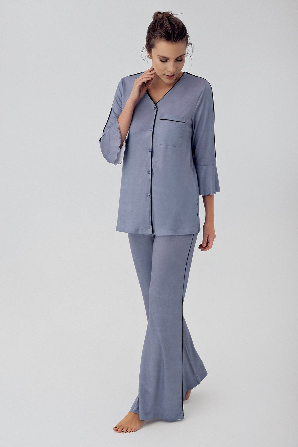 Strip Maternity Feeding-Friendly Pajama Set Indigo - S16207