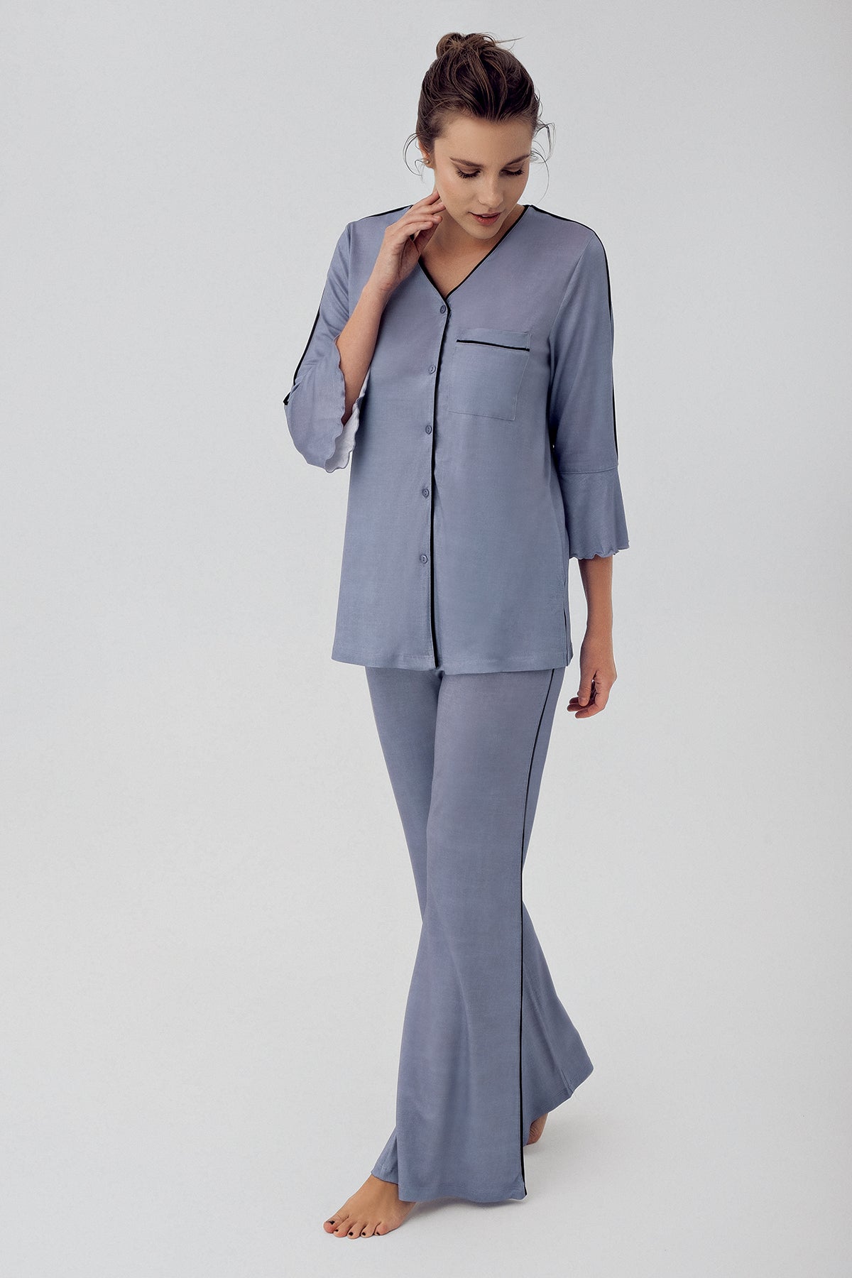 Strip Maternity Feeding-Friendly Pajama Set Indigo - S16207