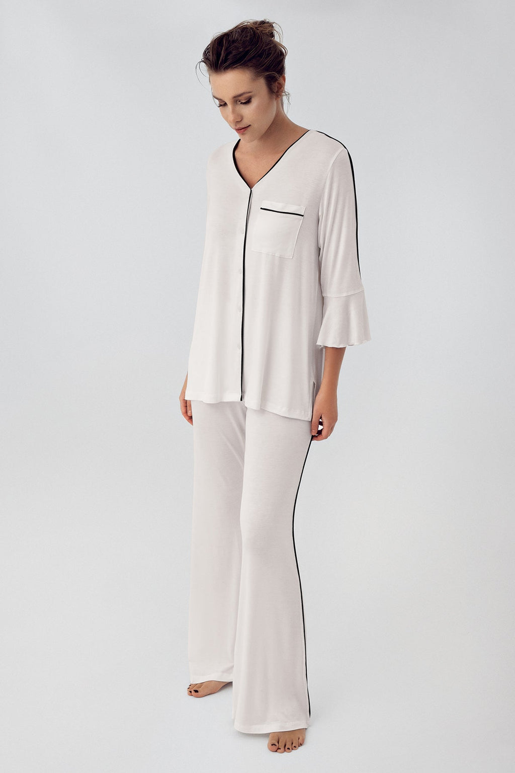 Strip Maternity Feeding-Friendly Pajama Set Ecru - S16207