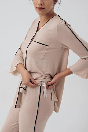 Strip Maternity & Nursing Pajamas Beige - 16207