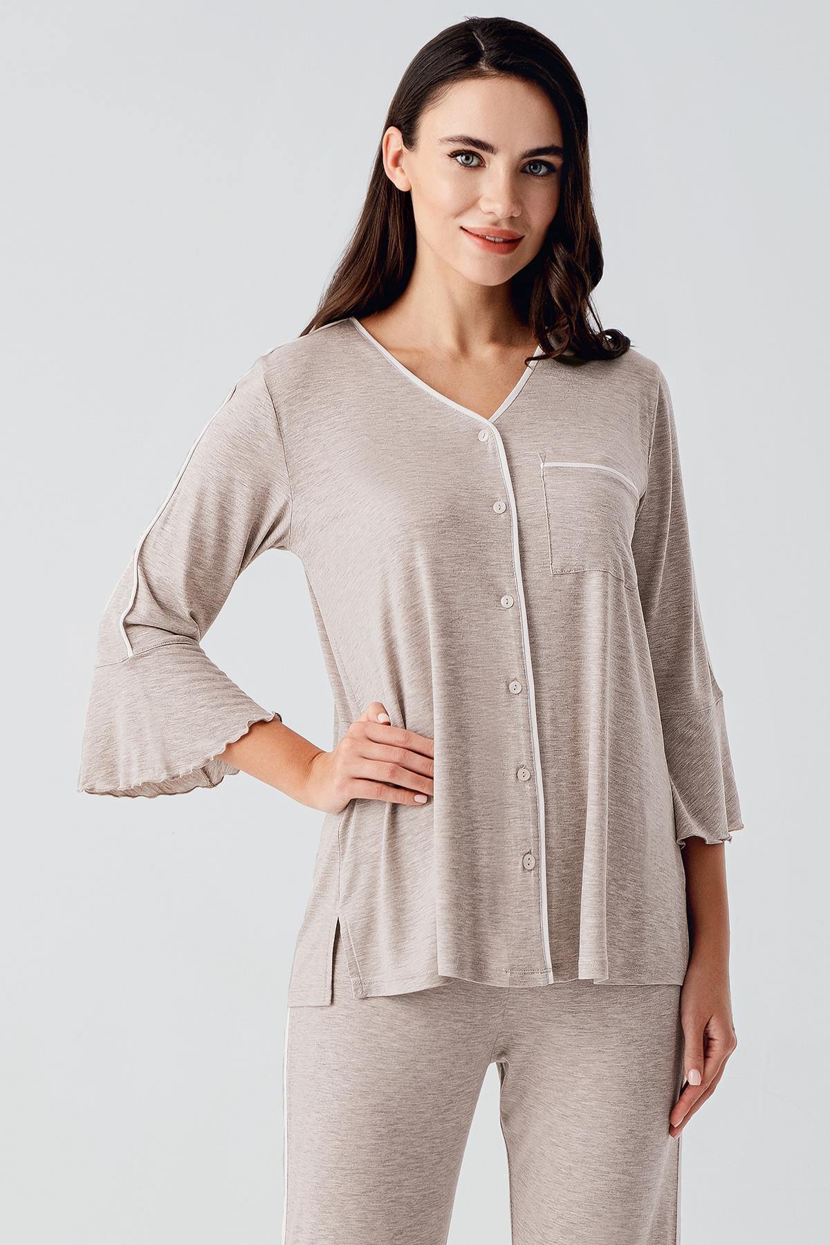 Strip Maternity Feeding-Friendly Pajama Set Beige - S16207