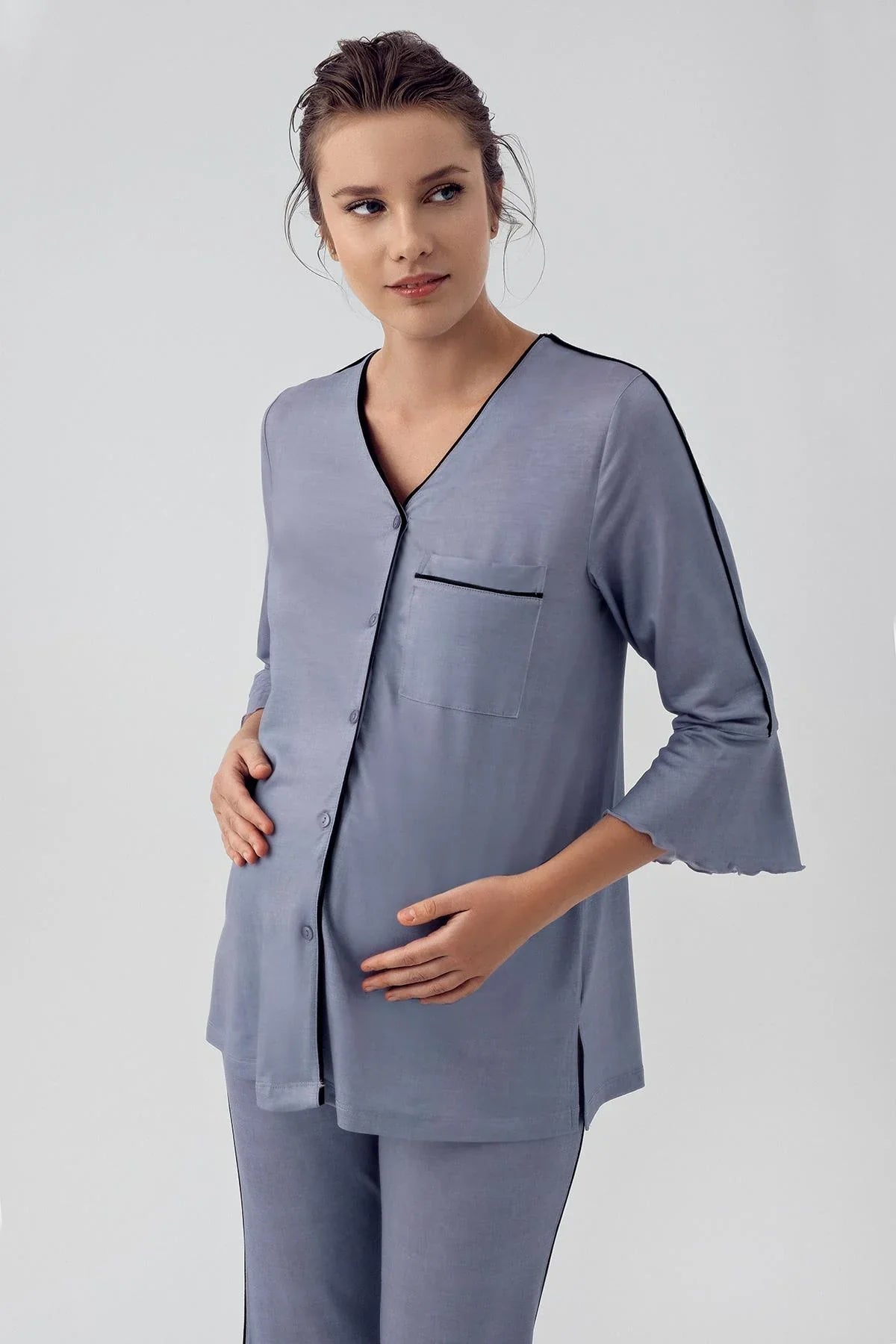 Strip Maternity Feeding-Friendly Pajama Set Indigo - S16207