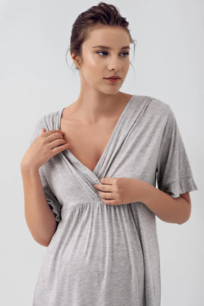 Double Breasted Maternity & Nursing Pajamas Grey - 16209