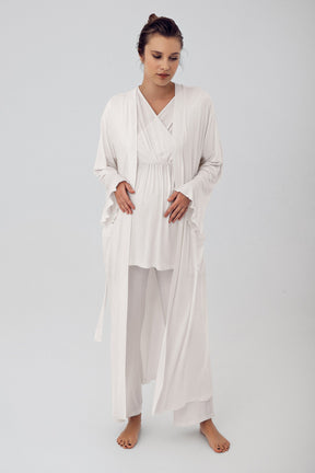 Flywheel Arm Double Breasted 4 Pieces Maternity & Nursing Set Ecru - 409209