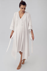 Double Breasted Maternity-Nursing Nightgown & Robe Set Ecru - 16400
