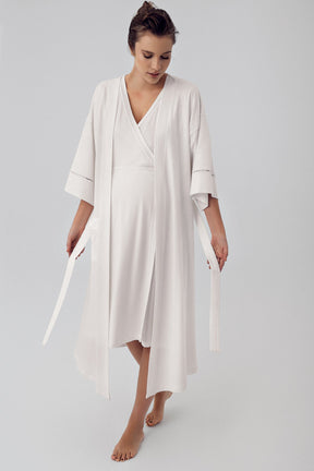 Double Breasted Maternity-Nursing Nightgown & Robe Set Ecru - 16400