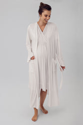Double Breasted Maternity-Nursing Nightgown & Flywheel Arm Robe Set Ecru - 16409