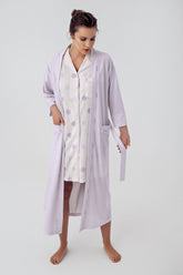 Polka Dot Maternity & Nursing Nightgown With Robe Lilac - 16410