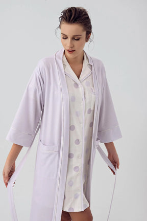 Polka Dot Maternity & Nursing Nightgown With Robe Lilac - 16410