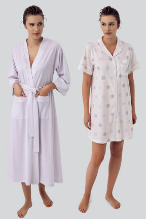 Polka Dot Maternity & Nursing Nightgown With Robe Lilac - 16410