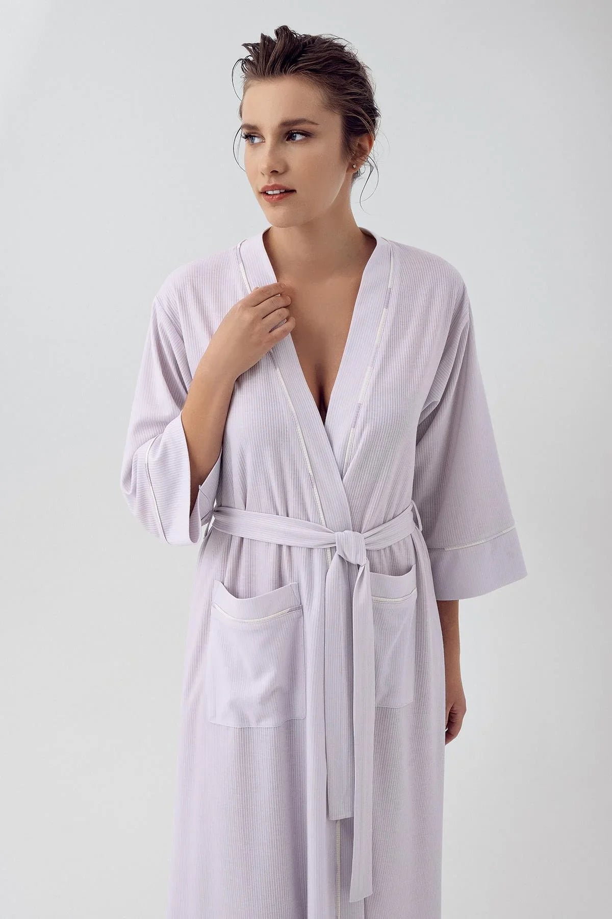 Striped Maternity Robe Lilac - 16501
