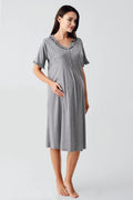 Pleated Double Breastfeeding Maternity & Nursing Nightgown Grey - 17100