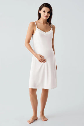 Strappy Maternity-Nursing Nightgown & Jacquard Robe Set Ecru - 17401