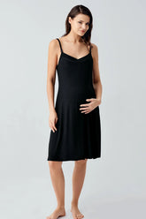 Strappy Maternity & Nursing Nightgown Black - 17101